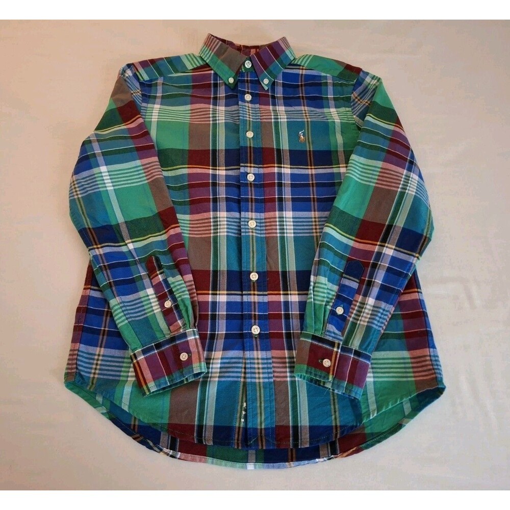 Boys Polo Ralph Lauren Oxford Plaid Shirt Thick Cotton Sz 10 Preppy School EUC